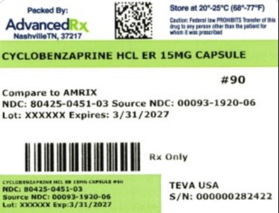 Cyclobenzaprine HCl Er 15mg #90 (Cyclobenzaprine HCl Er 15mg 80425 0451 03)